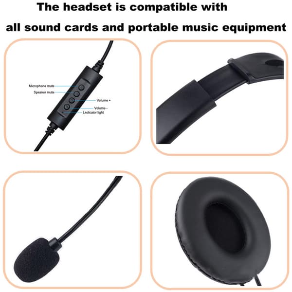 Computer Headset with Hi-Fi Stereo Sound, Adjustable Microphone for Clear Voice Transmission, USB Inline Control for Easy Volume and Mute