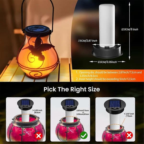 2-pack Replacement Solar Lantern Lights with Flickering Flame, Waterproof Outdoor Solar Lights Parts Lantern Black Svart