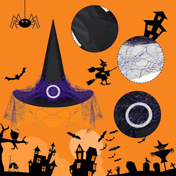 3 sett Halloween heksehatter stripete lårhøye strømper for kvinner | Lilla rød