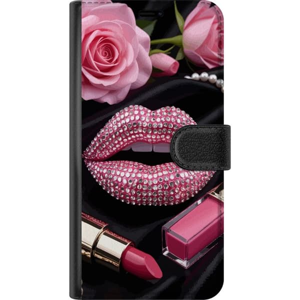 Compatible Wallet Case for Samsung Galaxy S22 5G Red Lips Diamonds Makeup Glitter