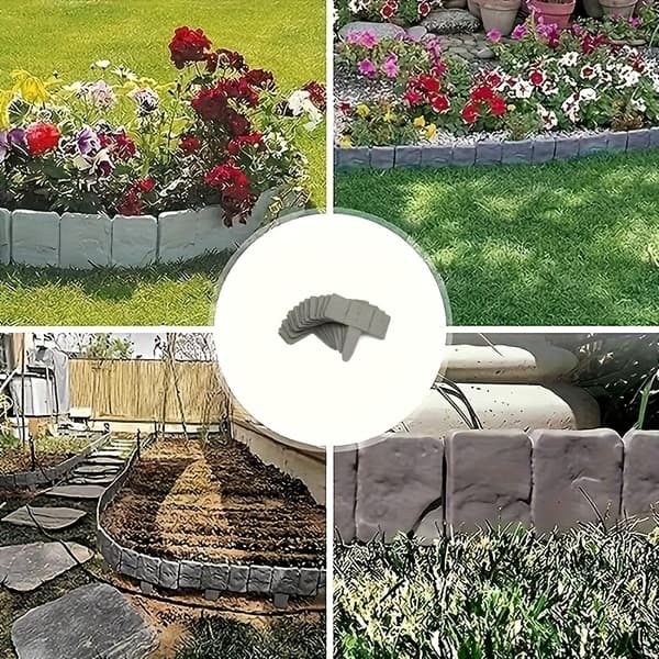 10 stk grå stein-effekt plast hagekantgjerde, blomsterbedramme, hagegårdsdekorasjonsgjerde