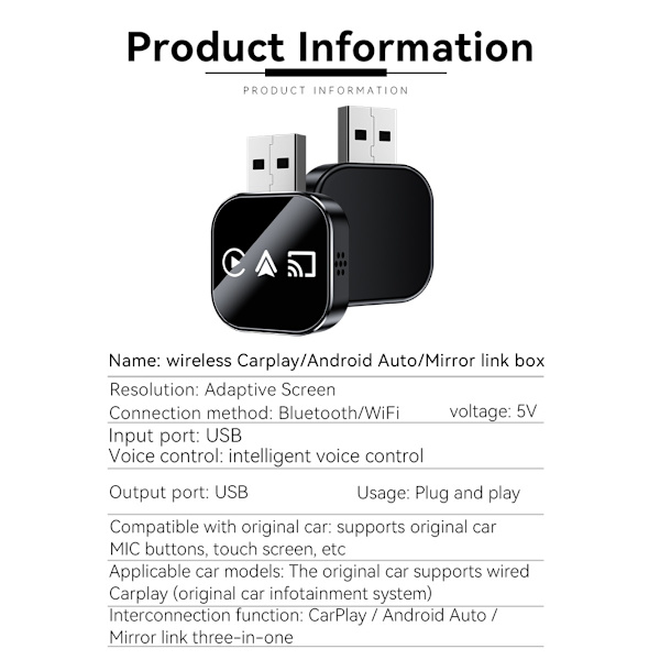 Wireless CarPlay/Android Auto/Mirror Link Adapter Q1AS - 3-in-1 Apple Mirroring & Android Auto CarPlay Box