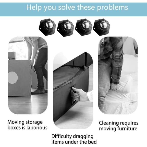 Small Furniture Wheels - ABS Plastic, Self-Adhesive, Durable - for Kitchen, Bathroom - 4 pcs