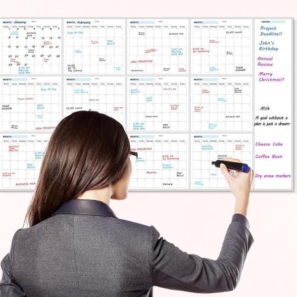 Wall Planner, Wall Calendar, 12 Month Annual Dry-Erase Large Foldable Writable Surface, Planning Eraseable Boards for Office Home & S[DB]