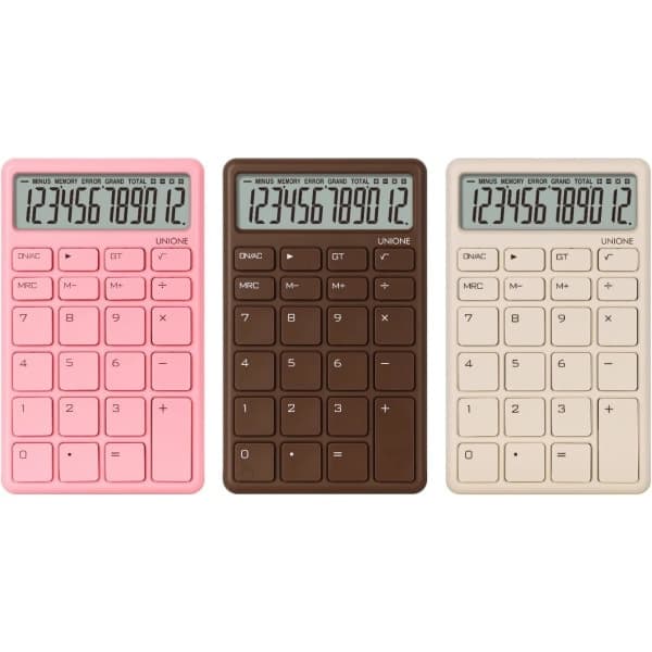 Pocket and Desktop Calculator in Beige with a Bright LCD Screen, Handheld Desktop Calculator with Dual Power Sources