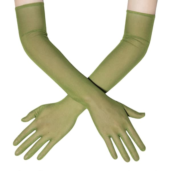Strækhandsker til kvinder 54 cm lange bløde polyester gennemsigtige handsker elegant tilbehør til bryllupsfest hverdagsbrug olivengrøn olive. green.