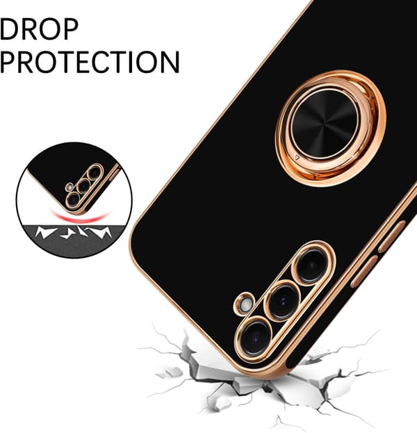 Cover til Samsung Galaxy S24 med 360° Roterende Ringstativ - Sort