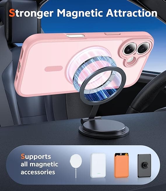 FNTCASE for iPhone 17 Clear Case, Magnetic with Screen Protector, Compatible with MagSafe, Anti-Yellowing Robust Shockproof Case, C-Pink