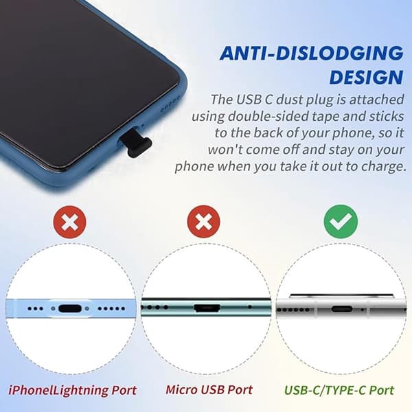 USB-C Port Dust Plug - 6-pack - USB-C Dust Cap - Silicone Dust Cover - Protects against dust, sand, dirt and water - Black