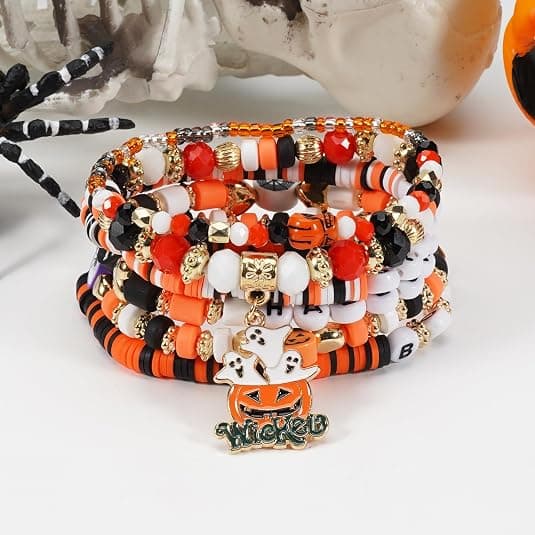 Halloween Bracelet Stackable Black Stone Bead Elastic Bracelet F