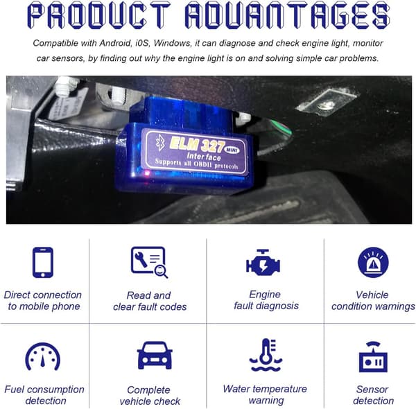 2 stk ELM327 OBDⅡ Bildiagnostisk skanner, Mini OBDII Profesjonelt Bluetooth-skanneverktøy og kodeleser, Trådløst grensesnitt OBD2 for Android iOS 2PCS