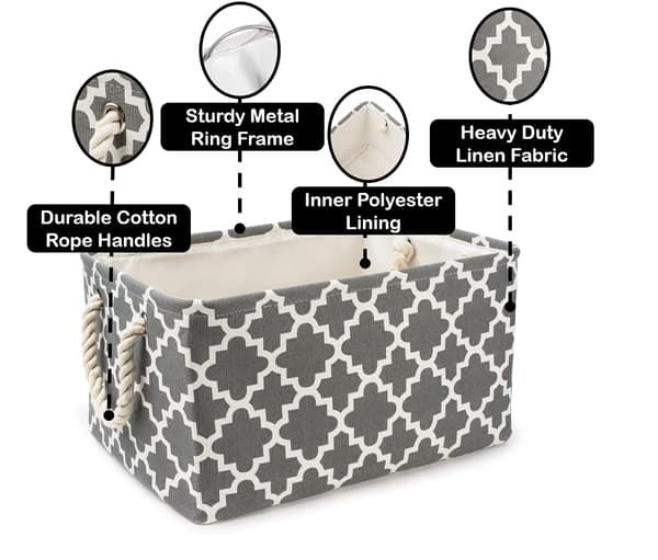 Set of 3 Foldable Canvas Storage Baskets with Cotton Rope Handles