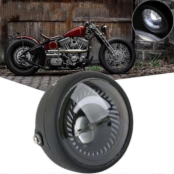 Motorcycle Cafe Racer Bobber 6.5 Inch LED Headlight Spiral White Side Mount Bracket