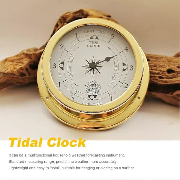 Tide Clock, Tester Copper Casing Marine Compatible with Weather Station, Wall Mounted Boat Uses Tide Clock, 1 Gold White