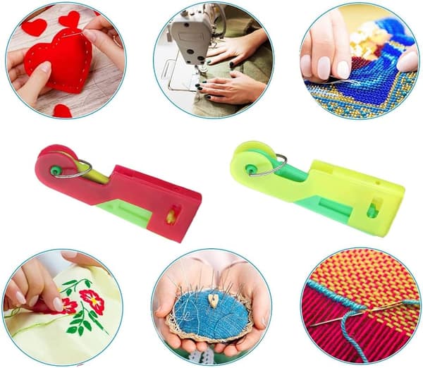 2 Pieces Needle Threaders, Plastic Hand Needles, DIY Threading Tool, Needle Threader for Hand Sewing (Random Color)