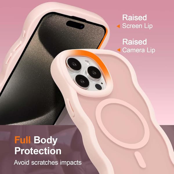 Magnetic Case for iPhone, Cute Case Compatible with MagSafe, Clear Wave Design Wavy Matte Phone Case Pink