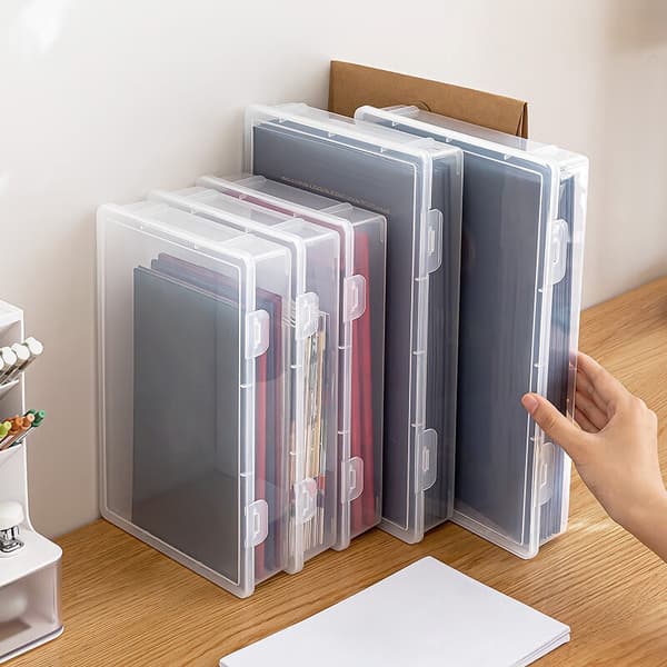 Transparent Storage Box for A4 Documents, File Organizer with Buckle for Office and Home Use, Clear Plastic Box for Paper and School