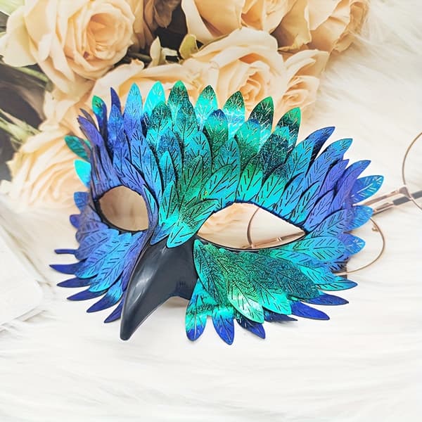 Halloween/karnevalsbaldragt Laser Regnbuefjer Uglemaske[YJD] Colorful-blue