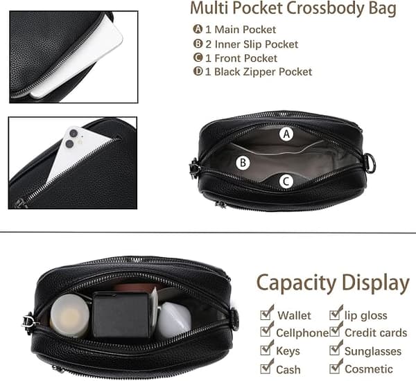 Women's PU Leather Shoulder Bag with Zipper Adjustable Strap Small Crossbody Bag Black