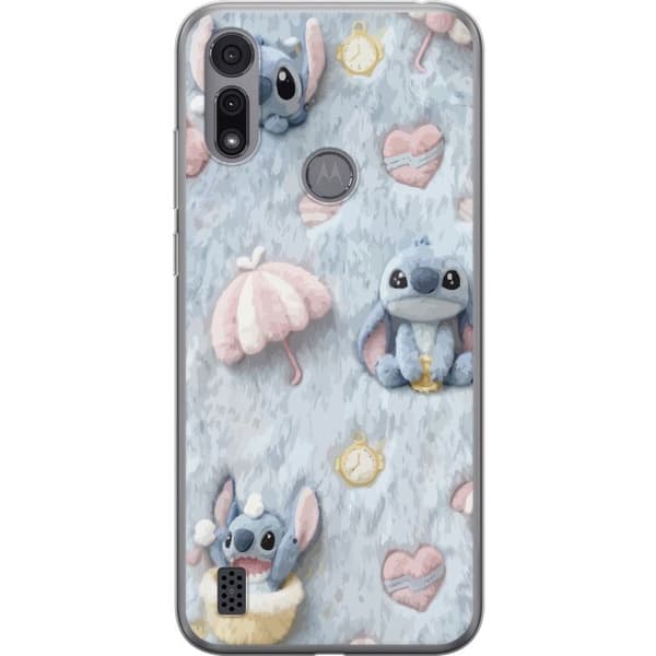 Compatible Phone Case for Motorola Moto E6i Stitch pattern with hearts, umbrellas and pastel soft background