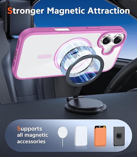 FNTCASE for iPhone 17 Clear Case, Magnetic with Screen Protector, Compatible with MagSafe, Anti-Yellowing Rugged Shockproof Case, B-Pink