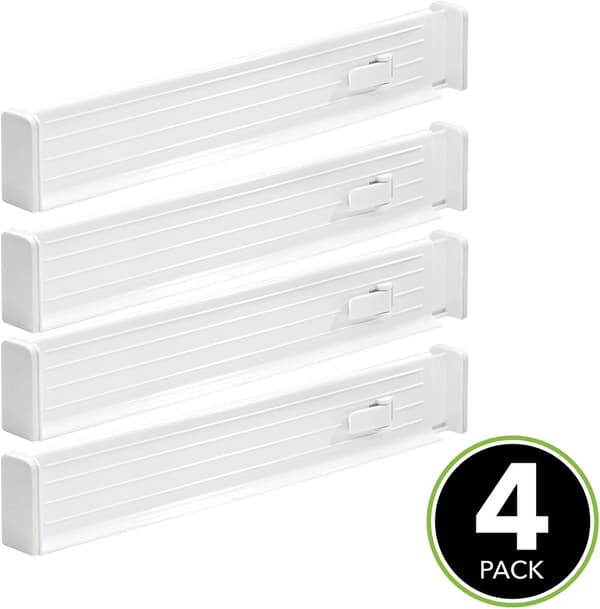 Adjustable Drawer Dividers - Plastic, Durable, White - For Bathroom, Bedroom - 4 Pcs