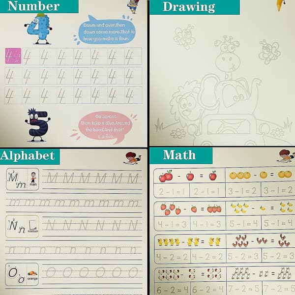 4-pack Grooved Handwriting Books, Magic Copybook for Kids with Auto Fade Pen
