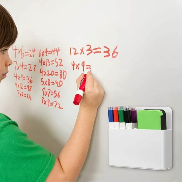 Whiteboard Pen Holder, Eco-Friendly Material, Safety, Adjustable Compartment, with Removable Block, White