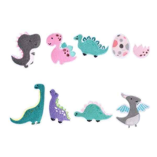 9 stk dinosaur-lapper til å sy på, strykemerker, broderte lapper til klær