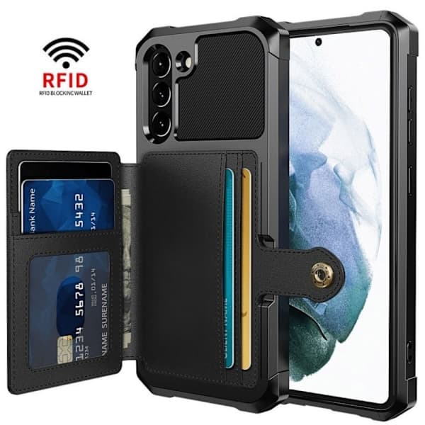 Samsung S21 - Shockproof Case 4 - COMPARTMENT Card Holder Black Black