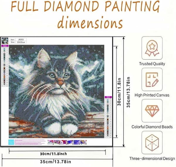 Kat Diamantkunst - 5D Hjemmeindretning DIY Sæt 35x35 cm (Fuld Bor)