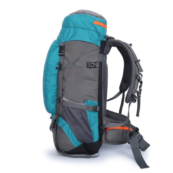 Oxford Fabric Breathable Durable Buckle Design 65L Lake Blue Climbing Backpack for Hiking Camping