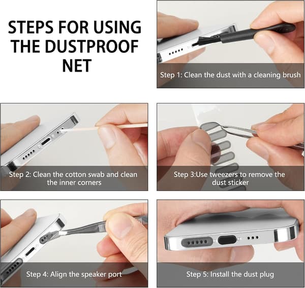 Dust Plug for iPhone, Lightning Port Protector, Dustproof Mesh Stickers for Phone Speaker, with Cleaning Tools - for iPhone