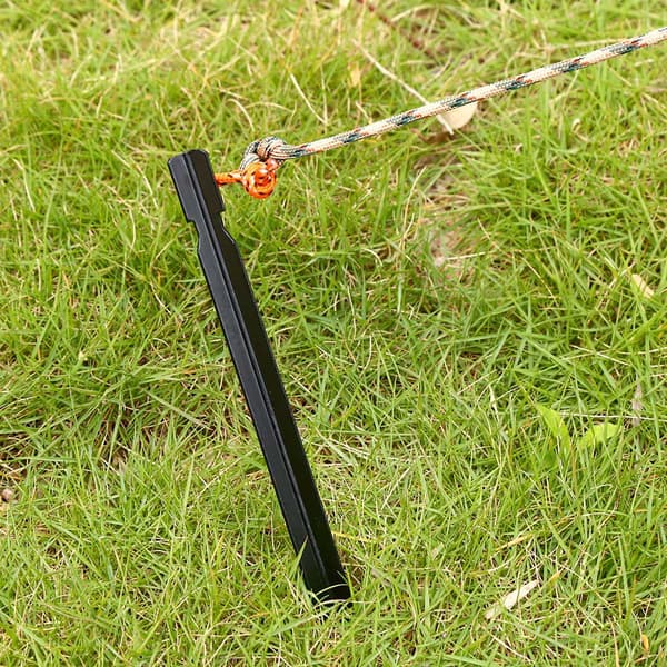 4 stk. 18 cm teltpløkker i aluminiumslegering, jordspyd, campingtilbehør, sort