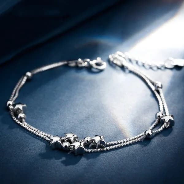 Stjerne armbåndssæt til kvinder, justerbart stjerne armbånd i sterlingsølv
