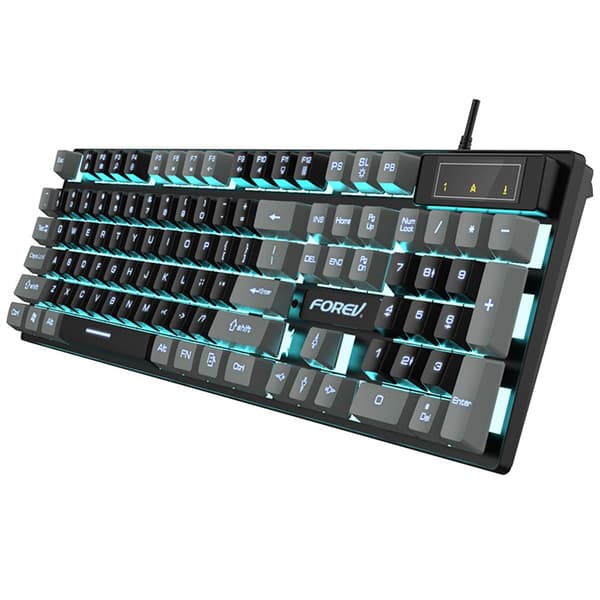 Gaming Keyboard Compatible with Logitech, Wired Backlit Color-Matching Mechanical Feel Keyboard Black+Grey