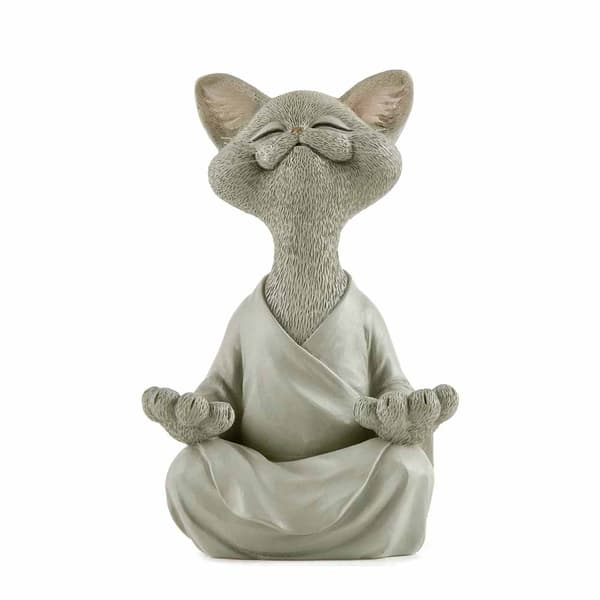 Buddha Kat Statue Meditation Yoga Samlergave til katte-FA- 18 CM