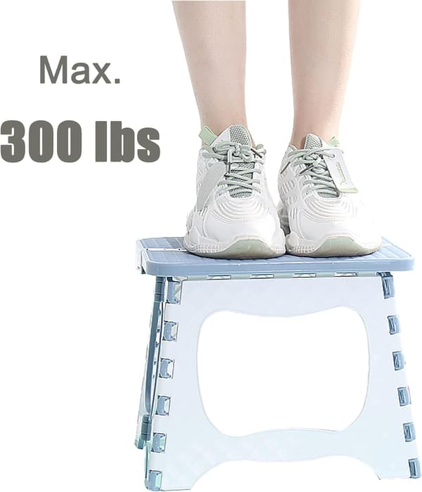 Foldable Stool Compact Plastic Foldable Step Stool Holds Up To 136 kg, 30 cm, Non-slip (Blue) 1 PC-large