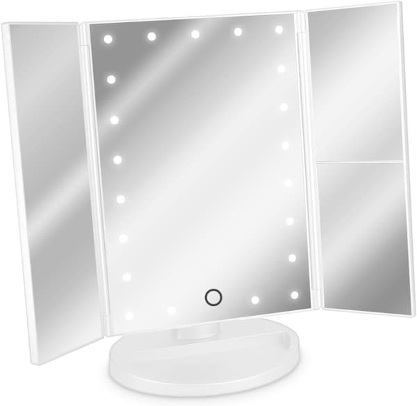21 LED Touch Dæmpbar Makeupspejl med Belysning, Trefoldigt Makeupspejl Giver Dagslysoplevelse Overalt