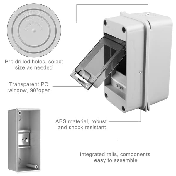 Outdoor Waterproof Junction Box: IP65 1-Row Distribution Box Waterproof Junction Box 3-Way Wall Switch Box.
