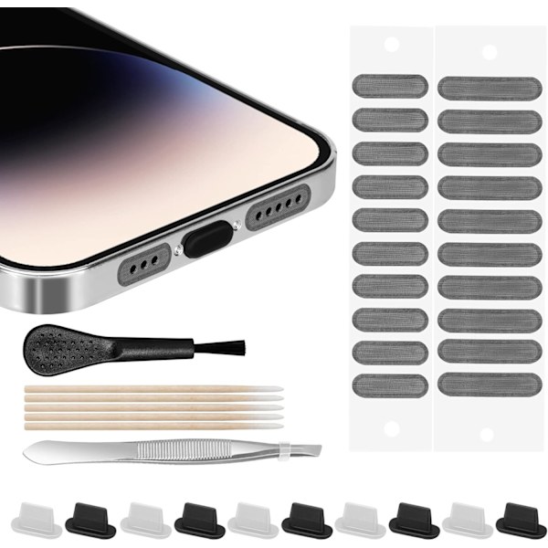 Dust Plug for iPhone, Lightning Port Protector, Dustproof Mesh Stickers for Phone Speaker, with Cleaning Tools - for iPhone