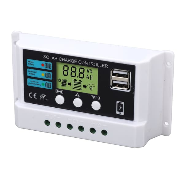 Solar Controller Industrial Chip LCD Display Overload Protection 12V 24V Self-Adapting White 10A