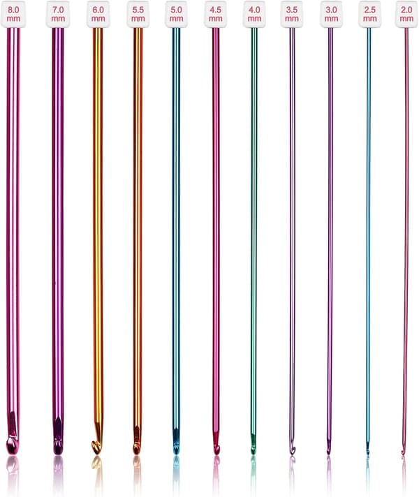 Long Crochet Hook Set, 11 Tunisian Crochet Hooks, Multicolor