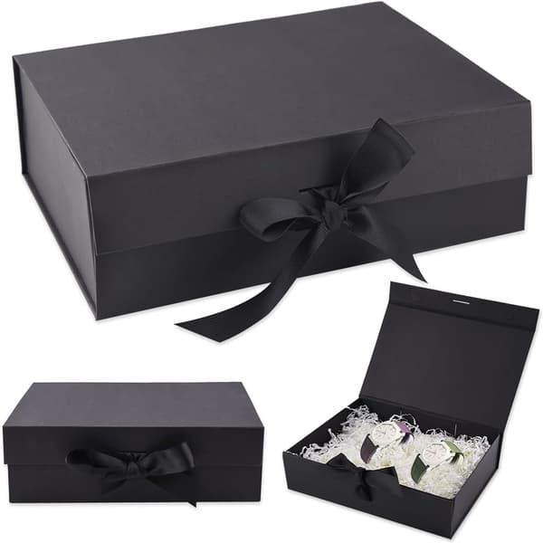 Lyxig premium rektangulär presentask med lock, födelsedag, årsdag (26,7×19×8cm, svart)