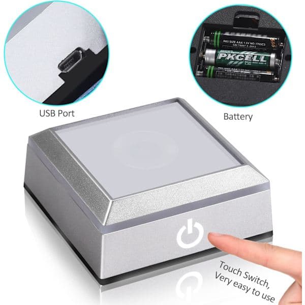 LED-lysbase til 3D-krystalglaskunst, farverigt oplyst