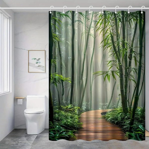 Bamboo Pattern Shower Curtain, Waterproof & Odorless Shower Curtain for Bathroom, Polyester, Multiple Sizes Available