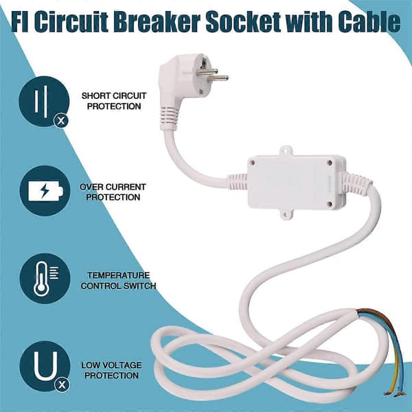 FI Jordfeilbryter Uttak med Kabel, EU-plugg Hvit