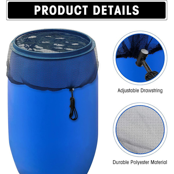 Rain Barrel Net Lid/Bucket Cover 1/3-pack - Durable Polyester with Drawstring, Protects against Debris, 6