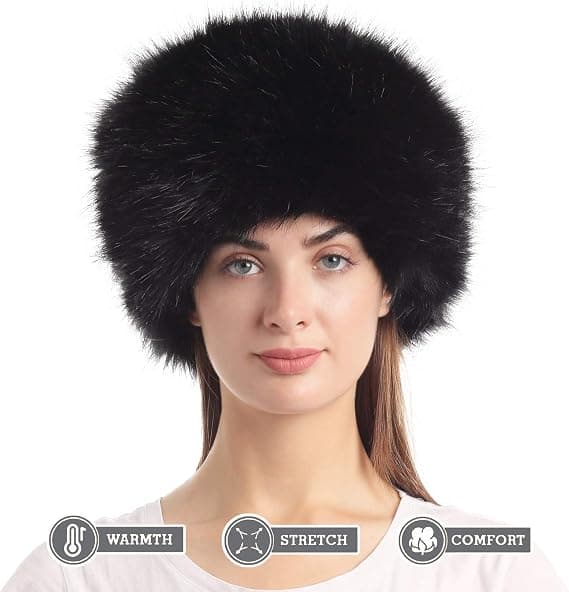 Faux Fur Hat til kvinder, vinter, stretch, kosak, russisk stil, hvid, varm sort black