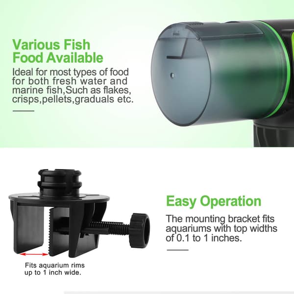 Automatic Fish Feeder for Aquarium, Adjustable Food Dispensing, Large Capacity, Moisture-Proof Container for Flakes, Pellets, Crumbs, Programmable Feeding